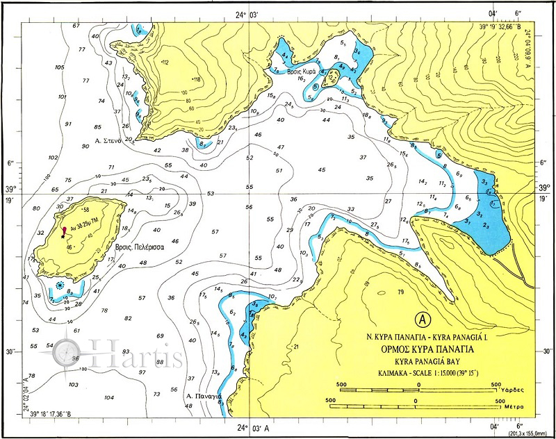 Alonissos to Psathoura Islet (Sporades Islands) Nautical Chart